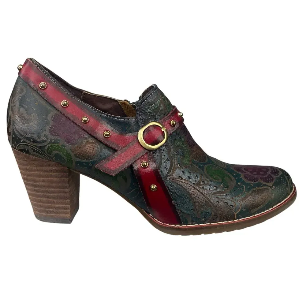 L’artiste By Spring Step Women’s Firaplay Green Floral Ankle Boot Size 40 US 9